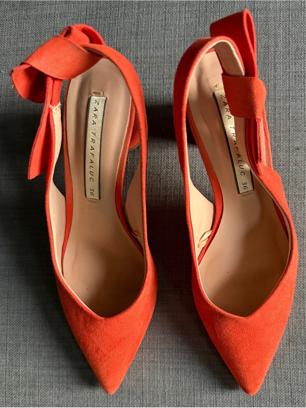 Zara Bright Orange Pointed Slingback Heels with Bow